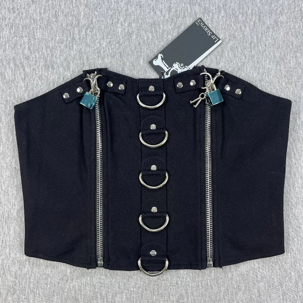 Lip Service Corset Top Womens XL Black Zipper D-Ring Bondage Fetish Bustier NEW - Picture 1 of 10